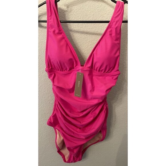 New! J. Crew Ruched V Neck One Piece Swimsuit Size 4 Pink Swim sexy beach summer - Picture 1 of 9